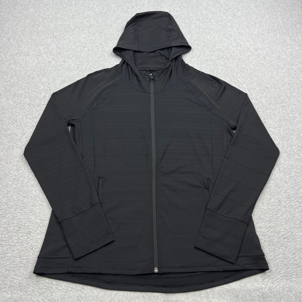 Athleta Pacifica Illume UPF Relaxed Jacket Womens Large Black Full Zip Hooded